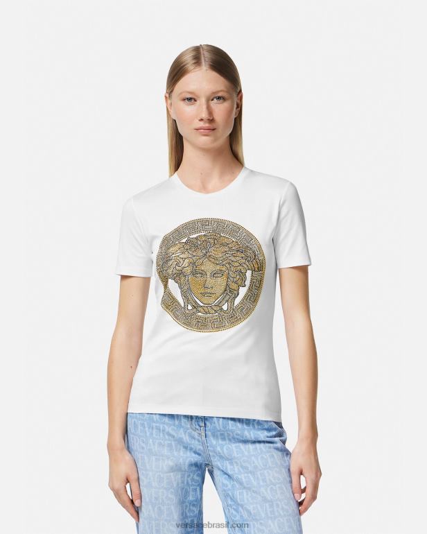 roupas P2TX133 Versace camiseta cristal la medusa ouro Branco mulheres