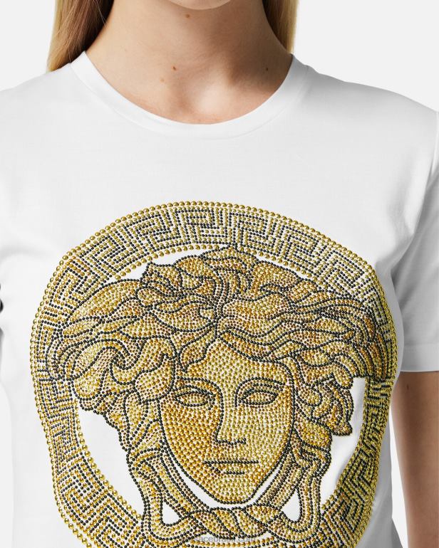 roupas P2TX133 Versace camiseta cristal la medusa ouro Branco mulheres