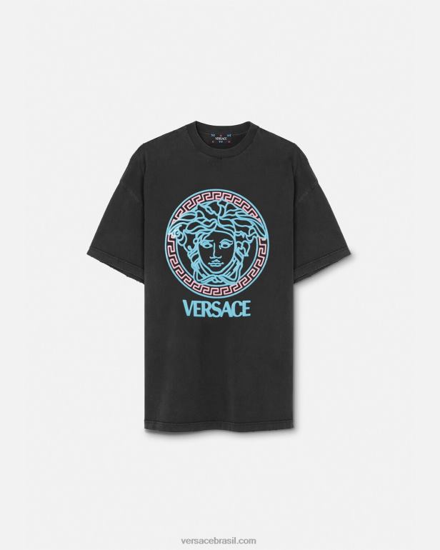 roupas P2TX134 Versace camiseta com logo medusa desgastada preto mulheres
