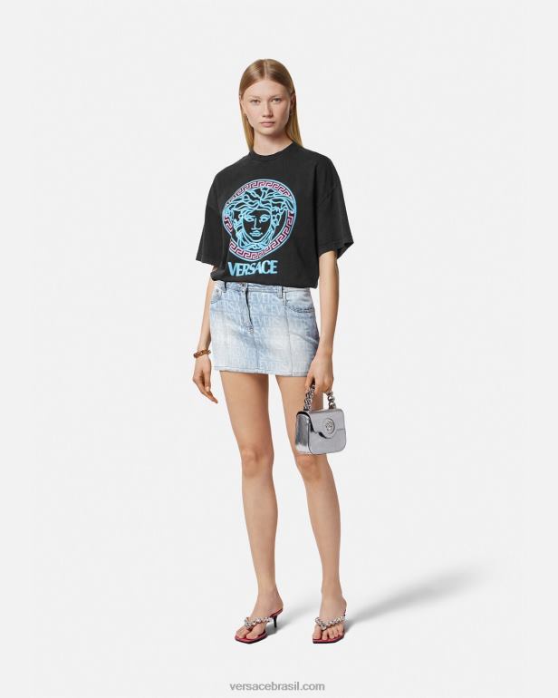roupas P2TX134 Versace camiseta com logo medusa desgastada preto mulheres