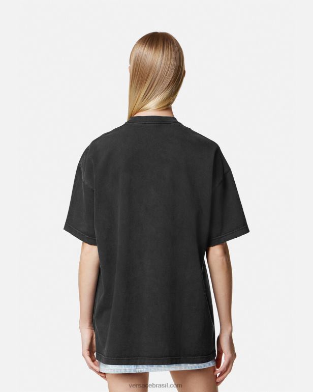 roupas P2TX134 Versace camiseta com logo medusa desgastada preto mulheres