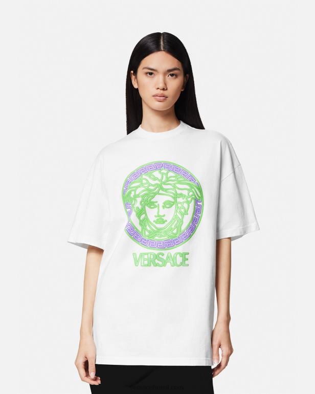 roupas P2TX135 Versace camiseta com logo medusa desgastada branco mulheres