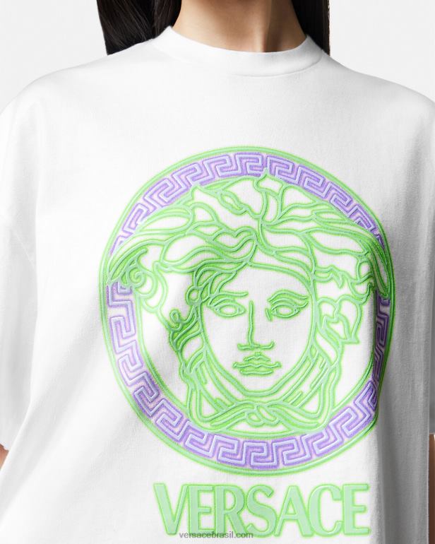 roupas P2TX135 Versace camiseta com logo medusa desgastada branco mulheres