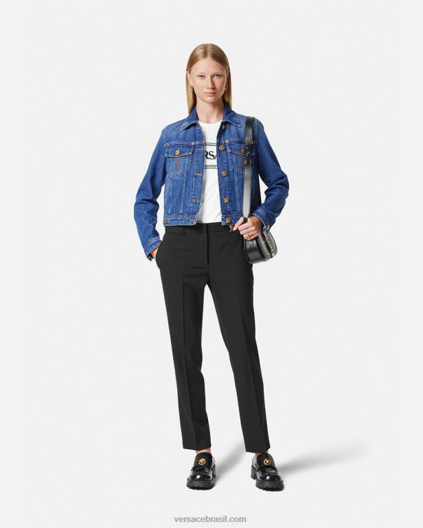 roupas P2TX136 Versace camiseta com logo bordado Preto branco mulheres