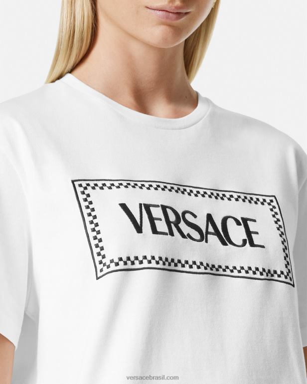 roupas P2TX136 Versace camiseta com logo bordado Preto branco mulheres