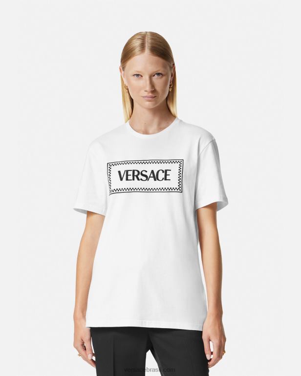 roupas P2TX136 Versace camiseta com logo bordado Preto branco mulheres