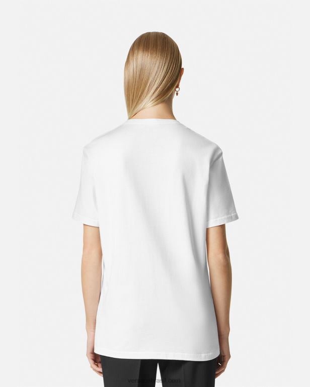 roupas P2TX136 Versace camiseta com logo bordado Preto branco mulheres