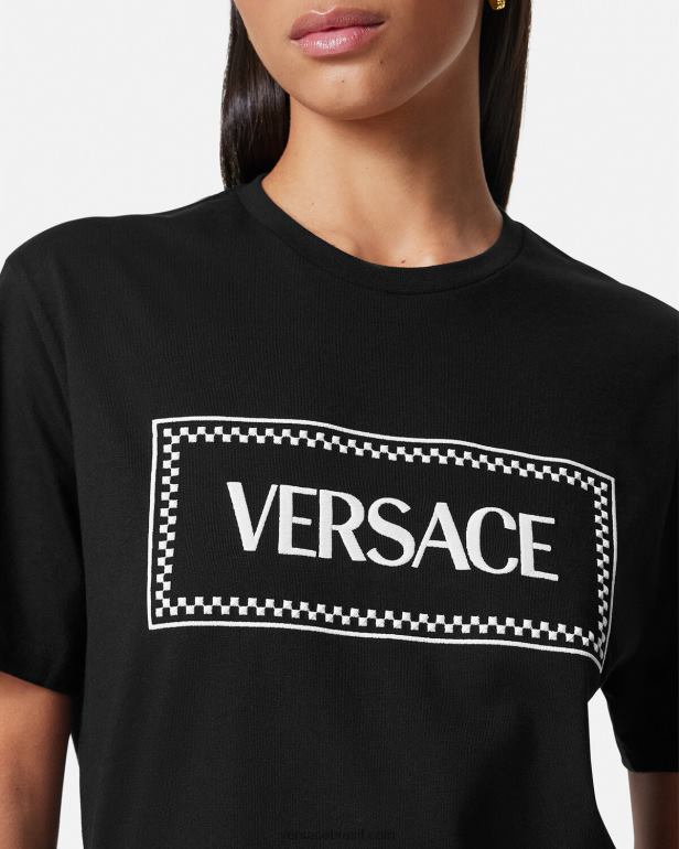roupas P2TX137 Versace camiseta com logo bordado preto mulheres