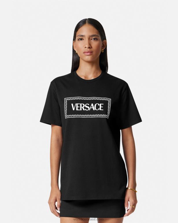 roupas P2TX137 Versace camiseta com logo bordado preto mulheres