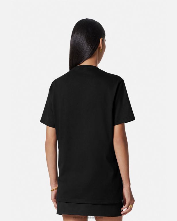 roupas P2TX137 Versace camiseta com logo bordado preto mulheres