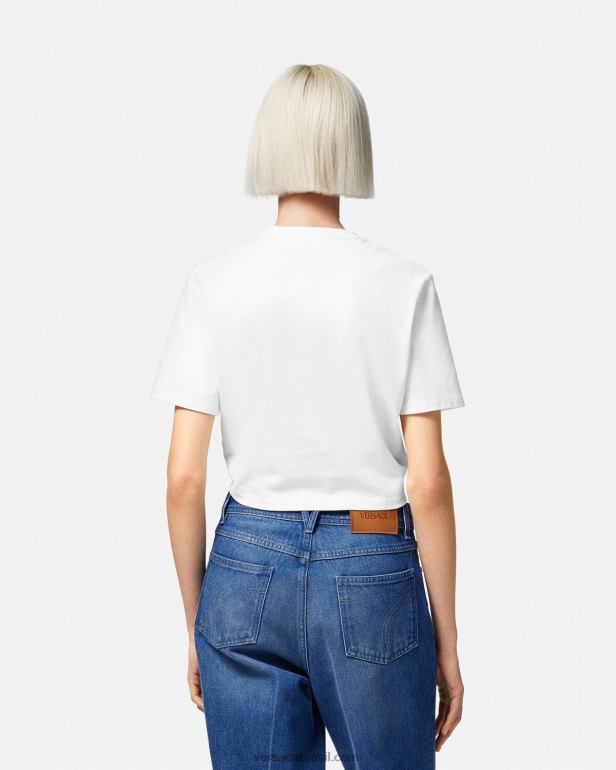 roupas P2TX138 Versace camiseta com logotipo de alfinete de segurança branco mulheres