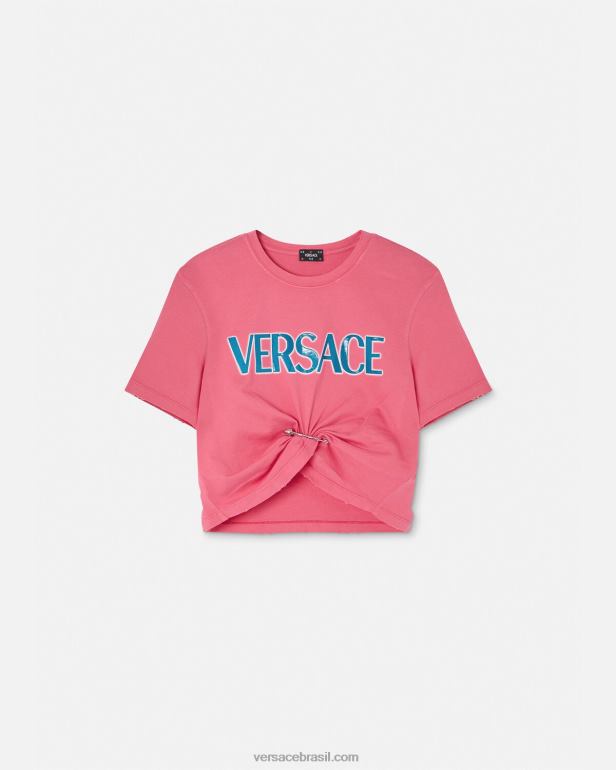 roupas P2TX139 Versace camiseta com logotipo de alfinete de segurança rosa mulheres