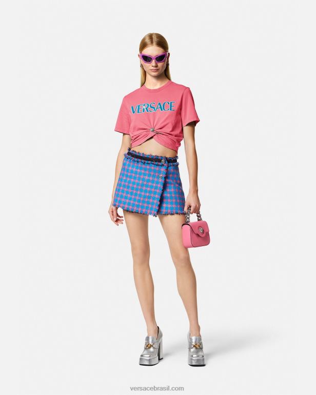 roupas P2TX139 Versace camiseta com logotipo de alfinete de segurança rosa mulheres