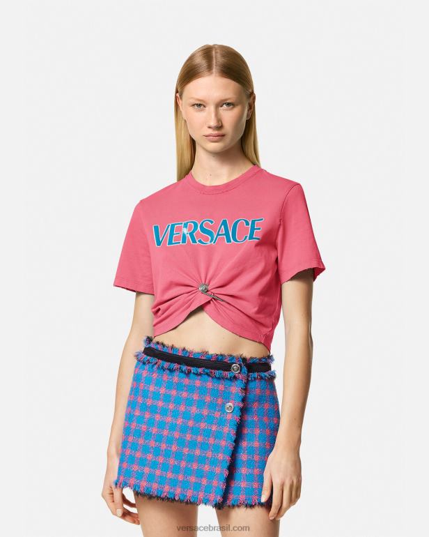 roupas P2TX139 Versace camiseta com logotipo de alfinete de segurança rosa mulheres