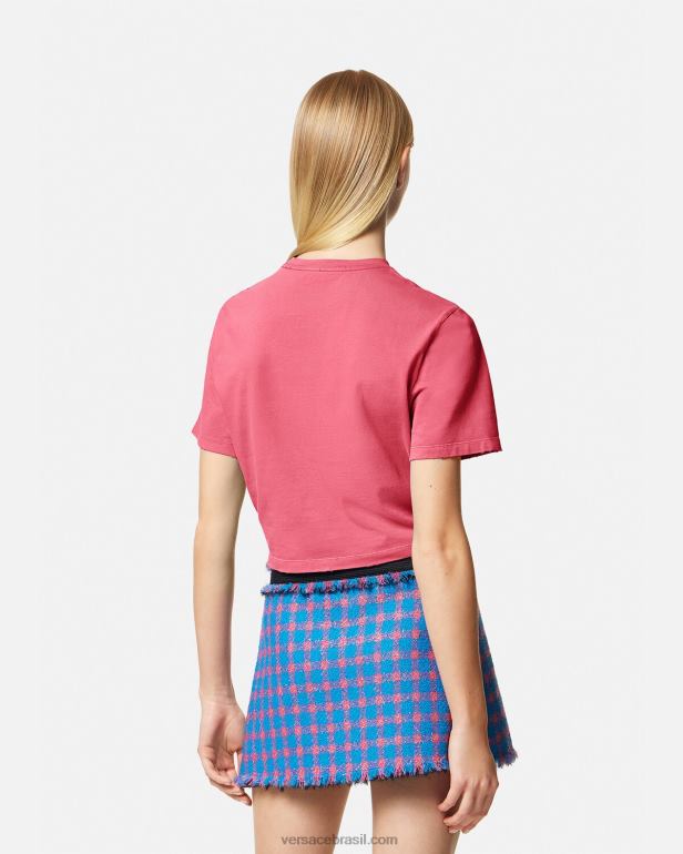 roupas P2TX139 Versace camiseta com logotipo de alfinete de segurança rosa mulheres