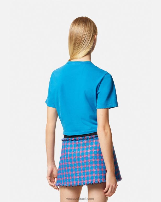 roupas P2TX140 Versace camiseta com logotipo de alfinete de segurança azul mulheres