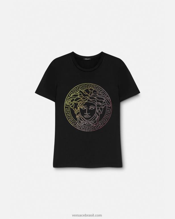 roupas P2TX141 Versace camiseta medusa de cristal preto mulheres