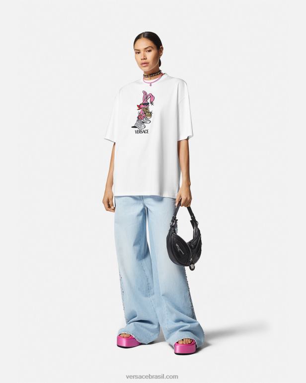 roupas P2TX148 Versace camiseta coelho do festival da primavera branco mulheres