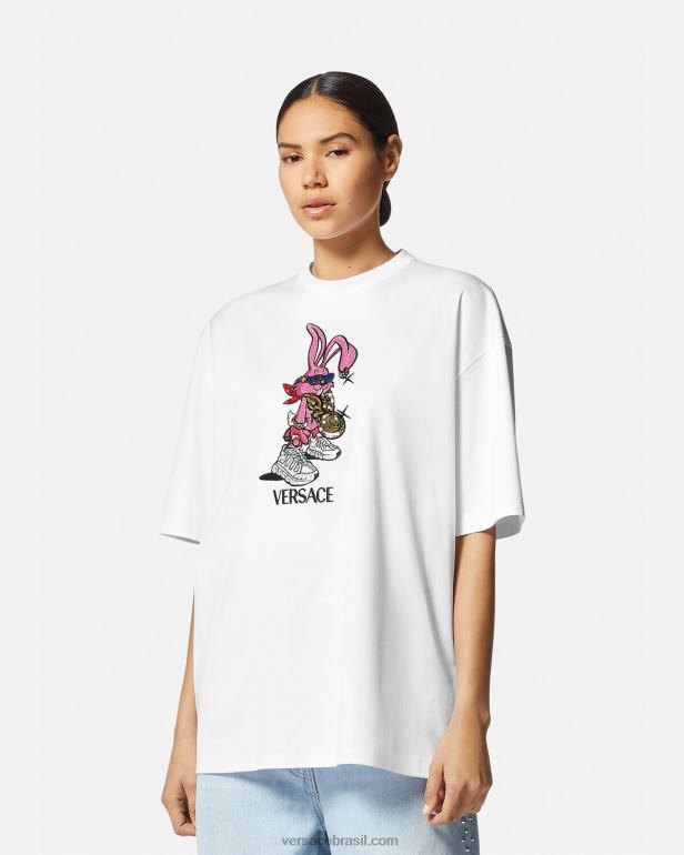 roupas P2TX148 Versace camiseta coelho do festival da primavera branco mulheres