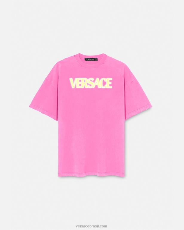 roupas P2TX152 Versace camiseta com logo desgastado rosa mulheres