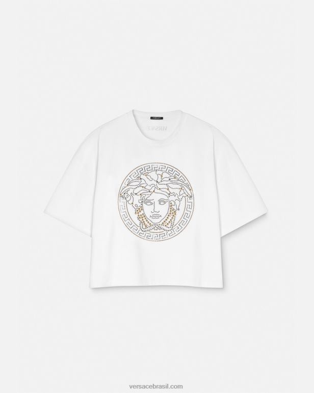 roupas P2TX154 Versace top curto medusa com tachas branco mulheres