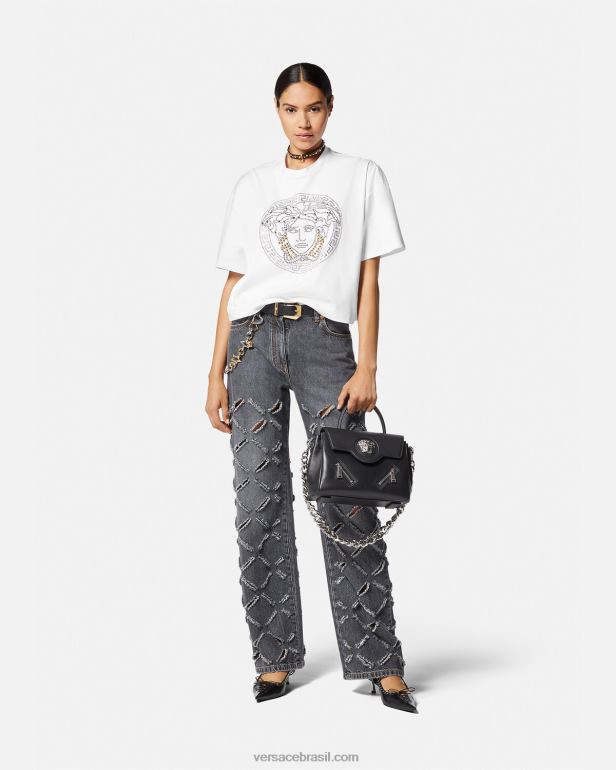 roupas P2TX154 Versace top curto medusa com tachas branco mulheres