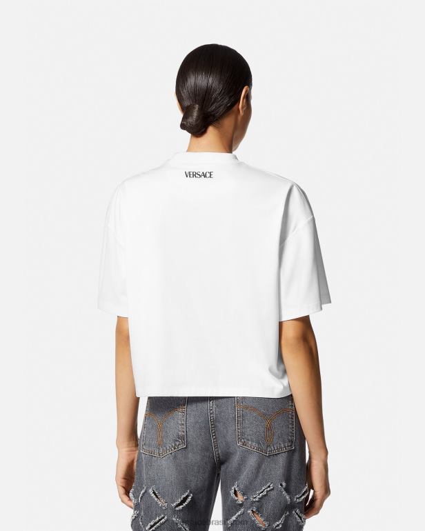 roupas P2TX154 Versace top curto medusa com tachas branco mulheres