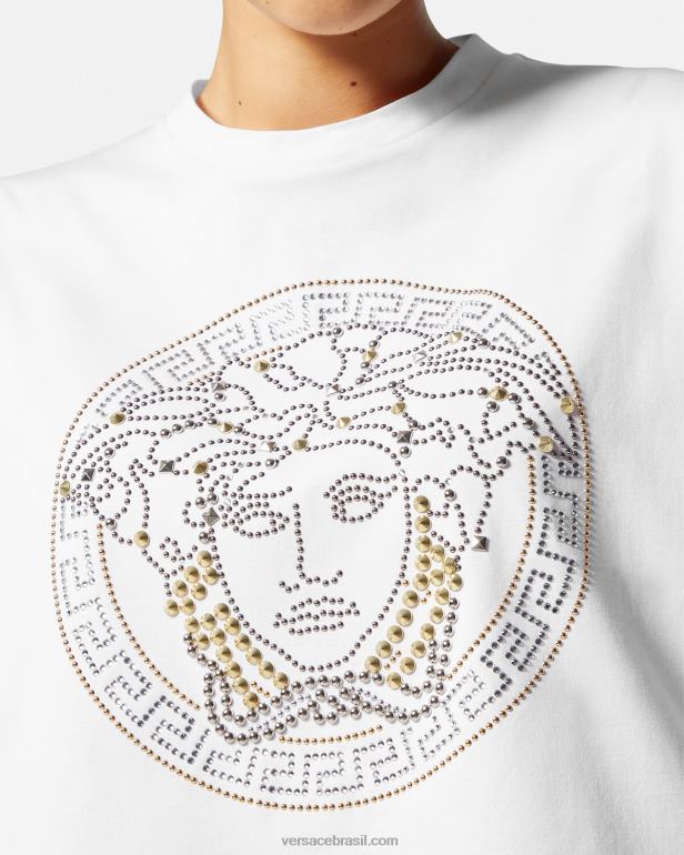 roupas P2TX154 Versace top curto medusa com tachas branco mulheres