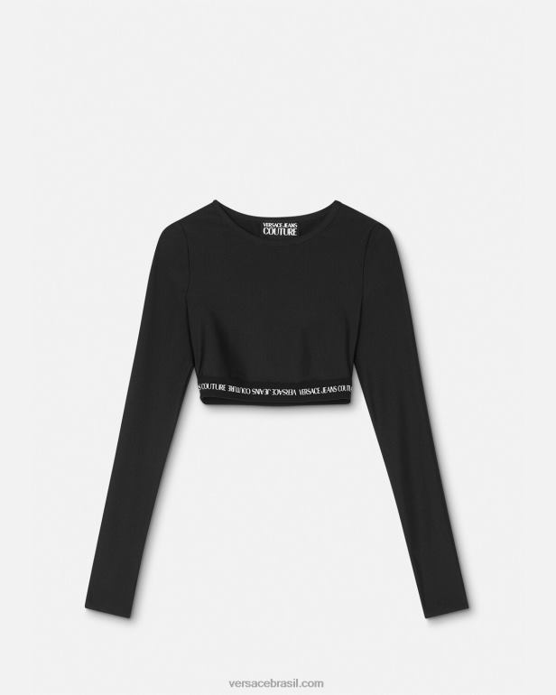 roupas P2TX2153 Versace camiseta manga longa com corte de logo preto mulheres