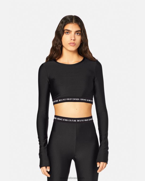 roupas P2TX2153 Versace camiseta manga longa com corte de logo preto mulheres