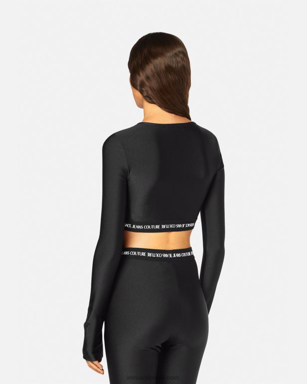 roupas P2TX2153 Versace camiseta manga longa com corte de logo preto mulheres