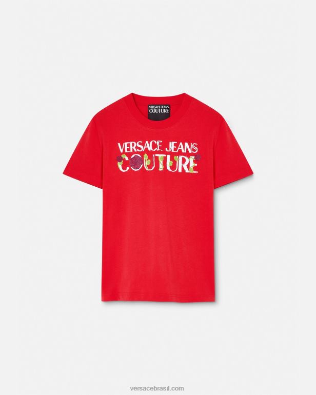 roupas P2TX2168 Versace camiseta com logo de rosas laranja mulheres