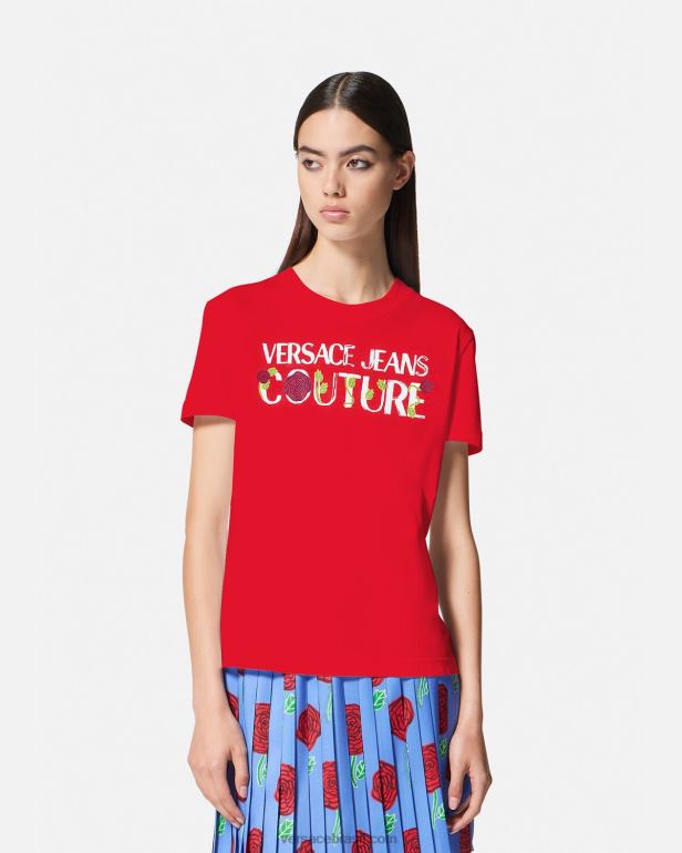 roupas P2TX2168 Versace camiseta com logo de rosas laranja mulheres