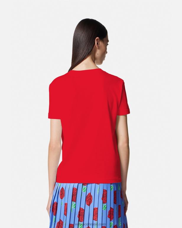 roupas P2TX2168 Versace camiseta com logo de rosas laranja mulheres