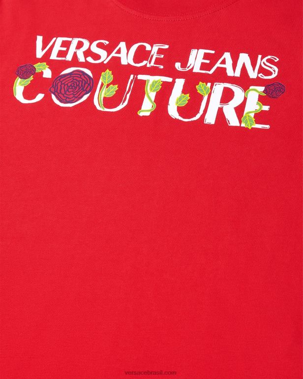 roupas P2TX2168 Versace camiseta com logo de rosas laranja mulheres