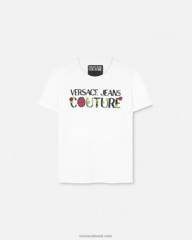 roupas P2TX2169 Versace camiseta com logo de rosas branco mulheres