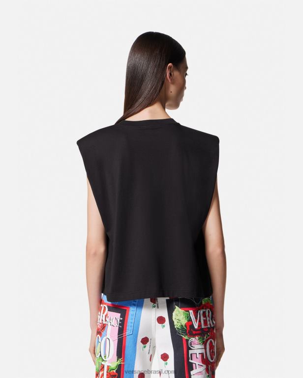 roupas P2TX2174 Versace camiseta com logo de rosas preto mulheres