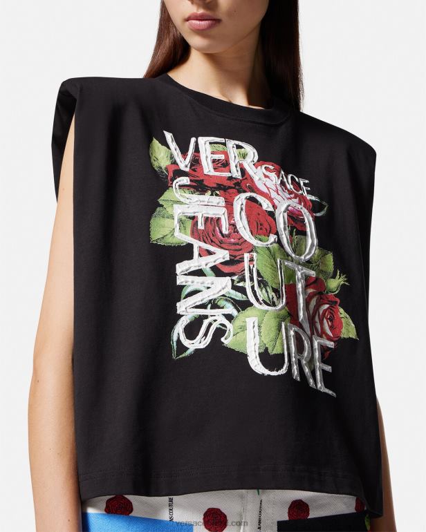 roupas P2TX2174 Versace camiseta com logo de rosas preto mulheres