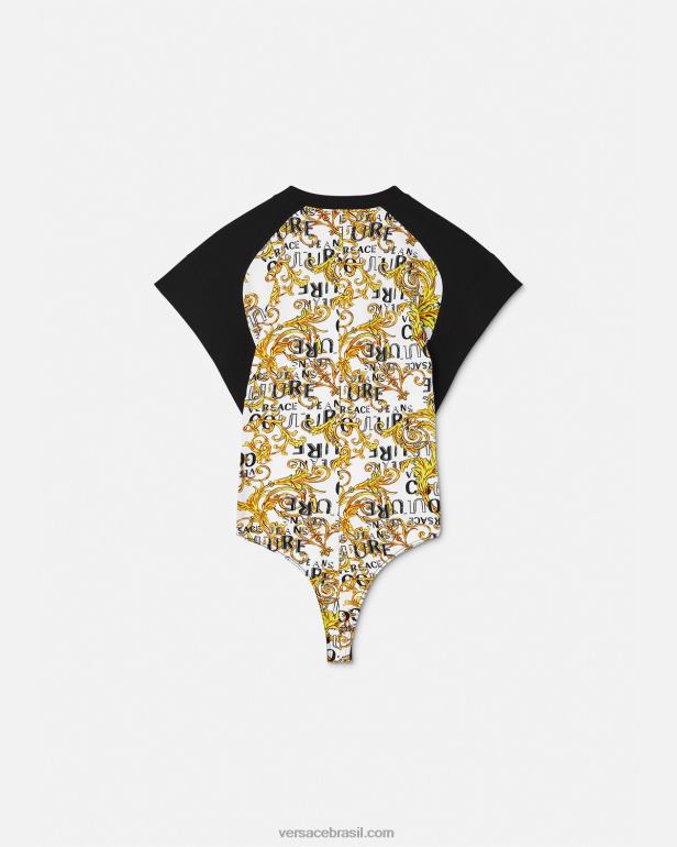 roupas P2TX2207 Versace camiseta body de alta costura com logo ouro e branco mulheres