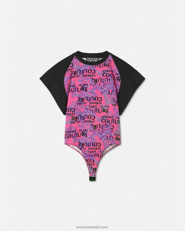 roupas P2TX2209 Versace camiseta body de alta costura com logo fúcsia mulheres