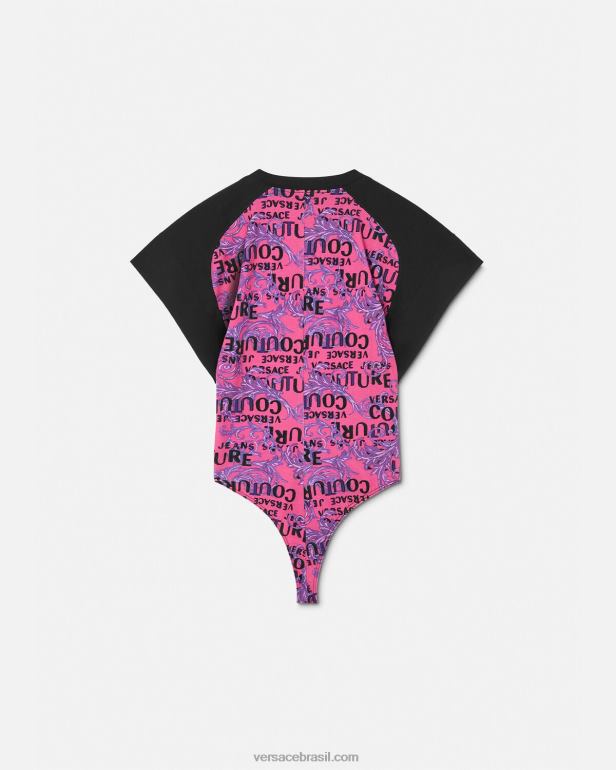 roupas P2TX2209 Versace camiseta body de alta costura com logo fúcsia mulheres