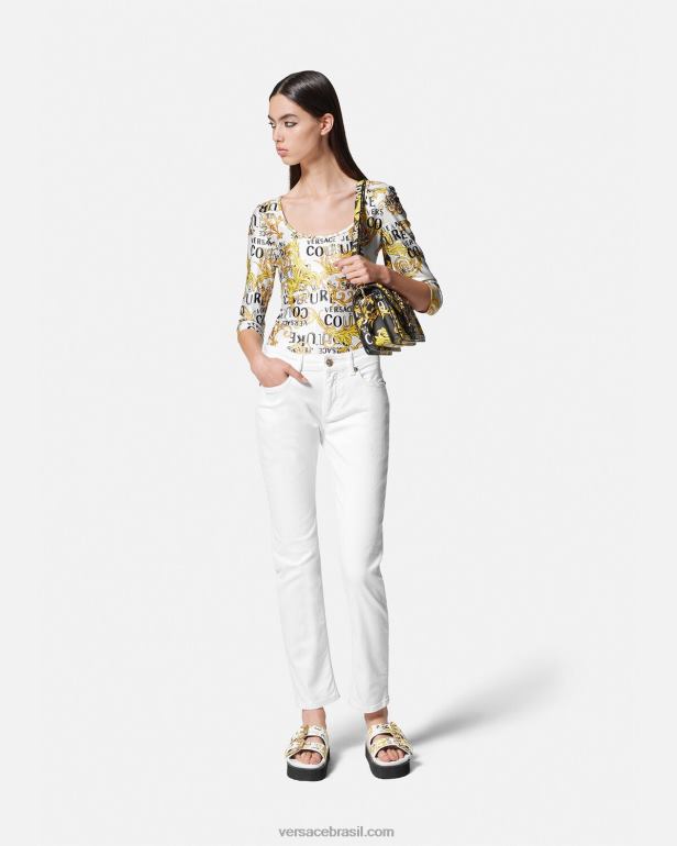 roupas P2TX2210 Versace body de alta costura com logo ouro e branco mulheres