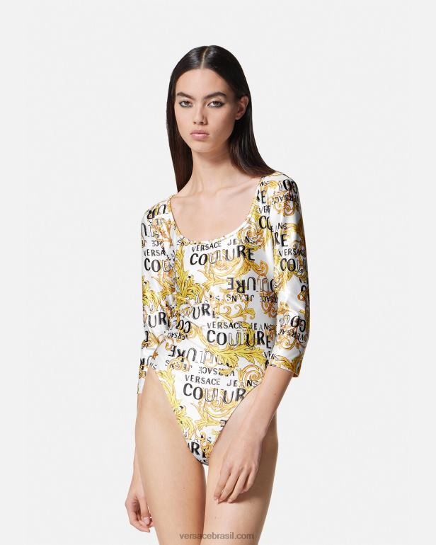 roupas P2TX2210 Versace body de alta costura com logo ouro e branco mulheres
