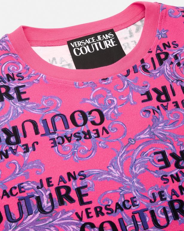 roupas P2TX2221 Versace camiseta de alta costura com logotipo fúcsia mulheres