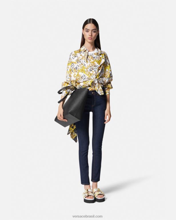 roupas P2TX2223 Versace camiseta de alta costura com logotipo ouro e branco mulheres