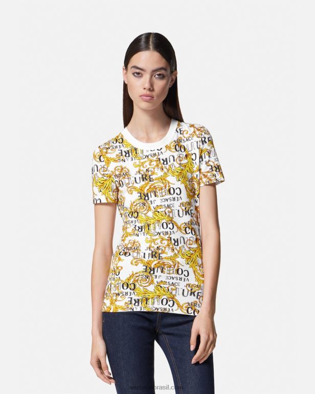 roupas P2TX2223 Versace camiseta de alta costura com logotipo ouro e branco mulheres