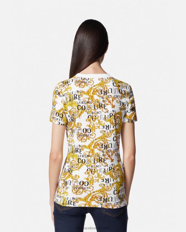 roupas P2TX2223 Versace camiseta de alta costura com logotipo ouro e branco mulheres