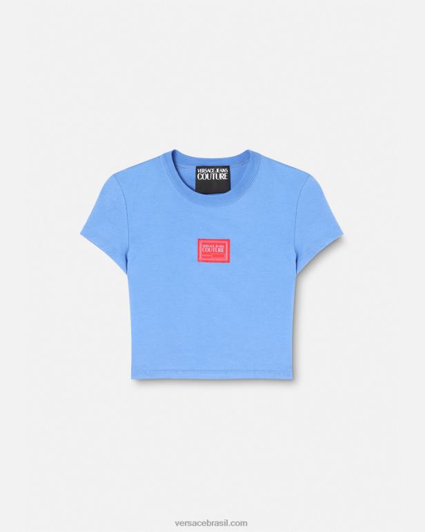 roupas P2TX2228 Versace camiseta cropped com número de peça azul claro mulheres