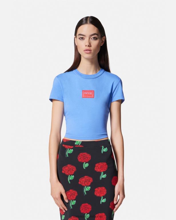 roupas P2TX2228 Versace camiseta cropped com número de peça azul claro mulheres