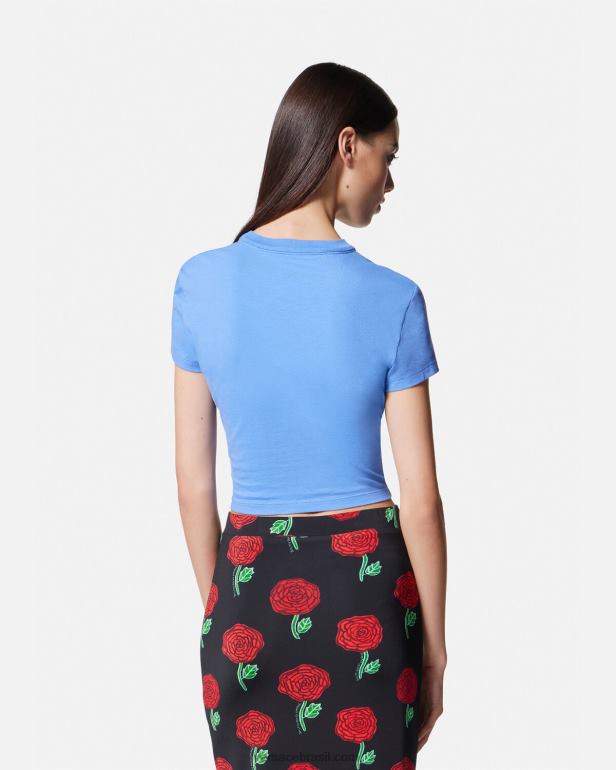 roupas P2TX2228 Versace camiseta cropped com número de peça azul claro mulheres